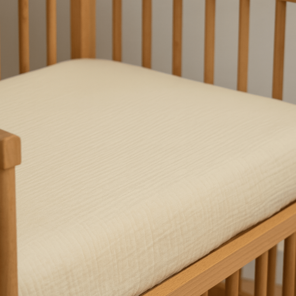 Drap housse 60x120 cm Vanille Double Gaze de coton