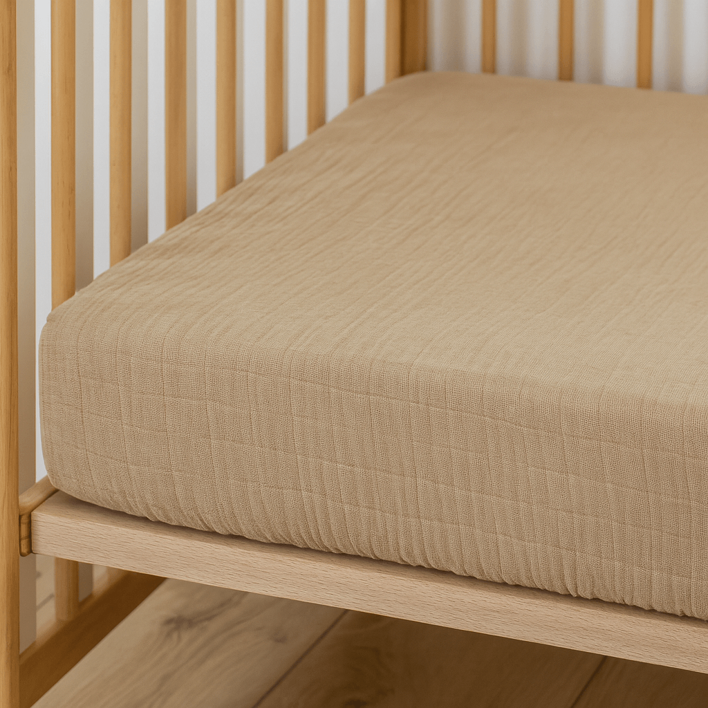 Drap housse 60x120 cm Moka Double Gaze de coton