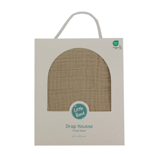 Drap housse 60x120 cm Moka Double Gaze de coton