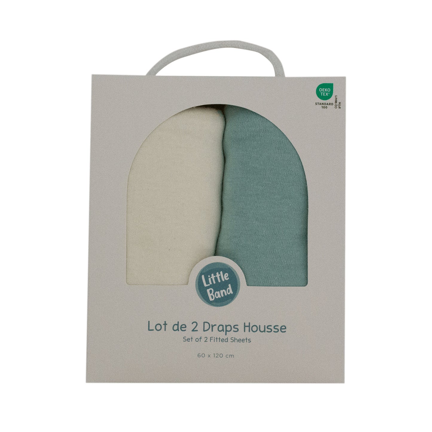 Drap-housse 60x120 cm x2 pcs en Coton Écru/Bleu Vert