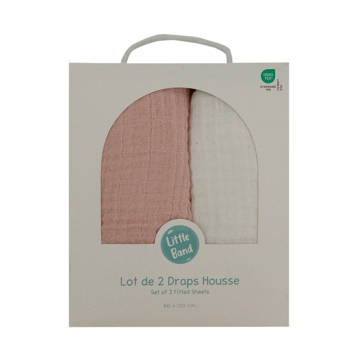 Drap-housse 60x120 cm x2 pcs en Gaze de Coton Écru/Vieux Rose