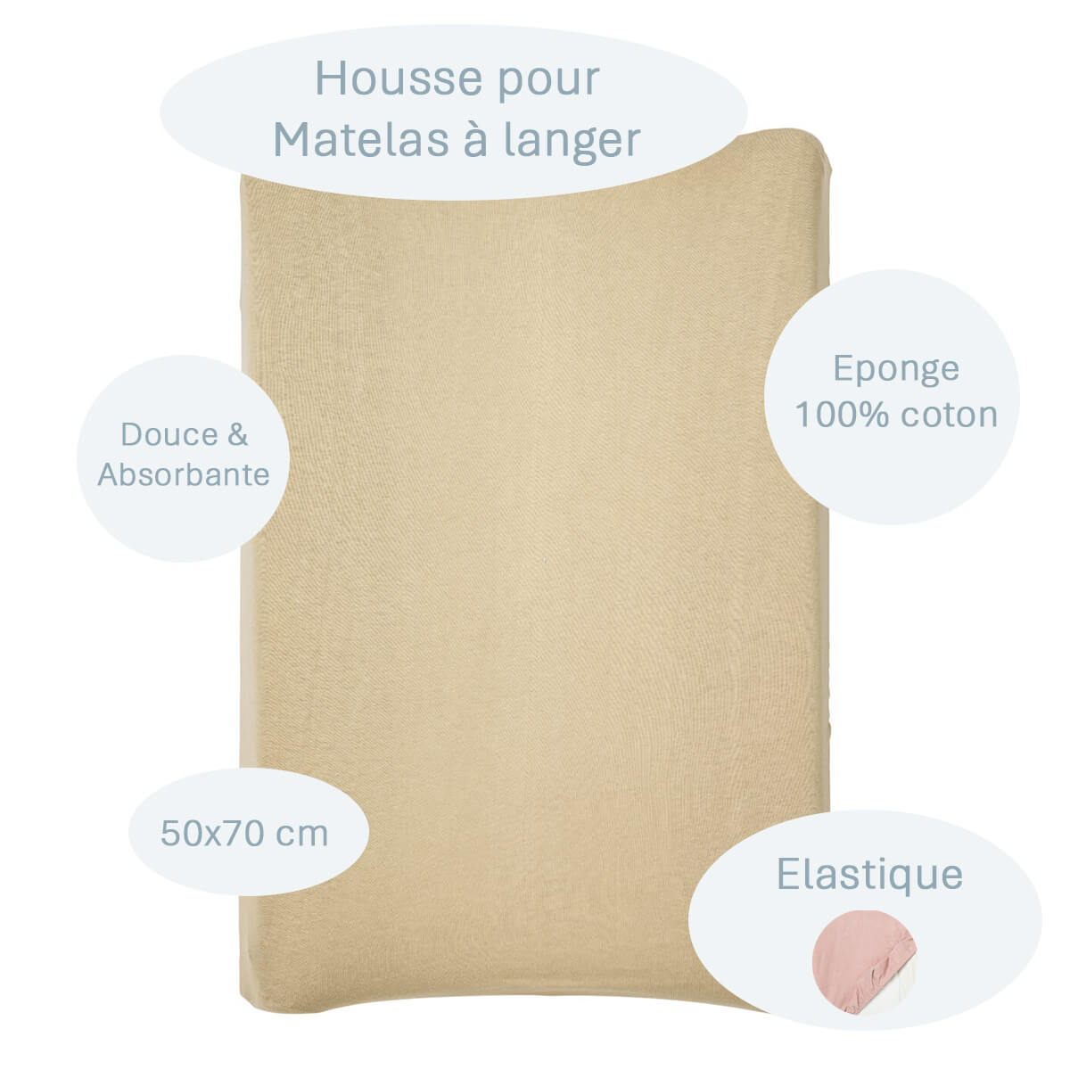 Housse pour matelas à langer 50x70 cm en éponge Blé