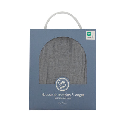 Housse pour matelas à langer Gris Perle en Gaze de coton - Housse matelas à langer 50x70 cm