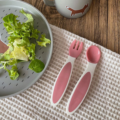 Lot de 2 couverts bébé ergonomiques roses 4 mois - 