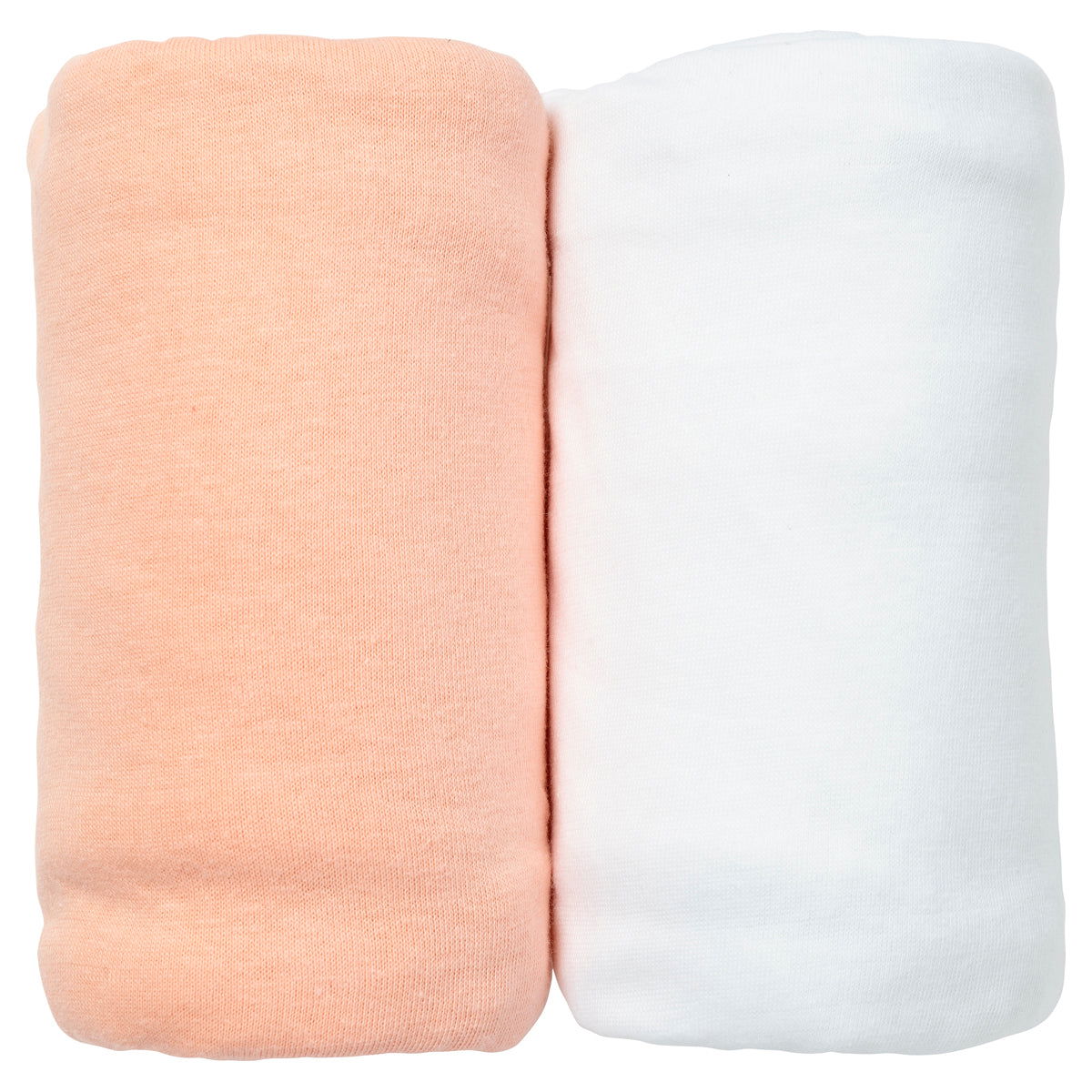 Lot de 2 draps-housses unis 70x140 cm Corail + Blanc - 