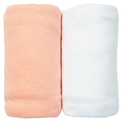 Lot de 2 draps-housses unis 70x140 cm Corail + Blanc - 