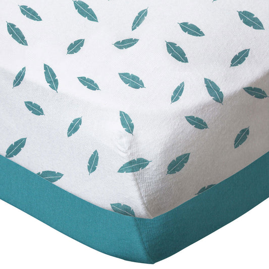Lot de 2 draps housse 60x120x15 cm - Plumes bleues - BB Malin