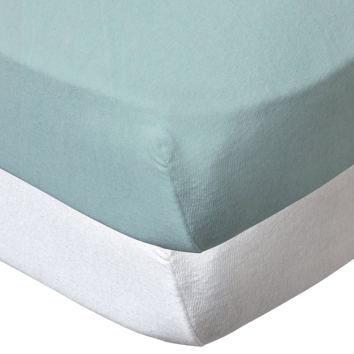 Lot de 2 draps housse en coton 70x140 cm - Blanc + Turquoise - 