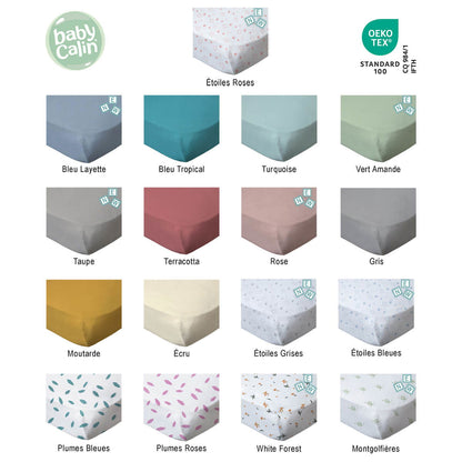 Lot de 2 draps housse en coton 70x140 cm - Blanc + gris - 