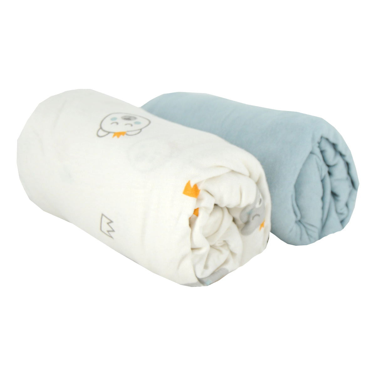 Lot de 2 draps housses 70x140 cm - Ours + Bleu - 