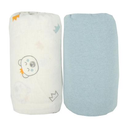 Lot de 2 draps housses 70x140 cm - Ours + Bleu - 