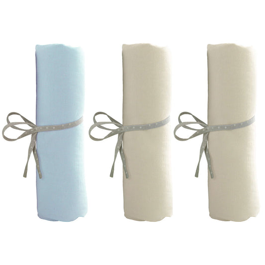 Lot de 3 draps housse 40x80 cm 2 écrus + 1 bleu ciel - Babycalin