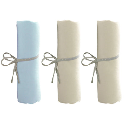 Lot de 3 draps housse 60x120 cm 2 écrus + 1 bleu ciel - Babycalin