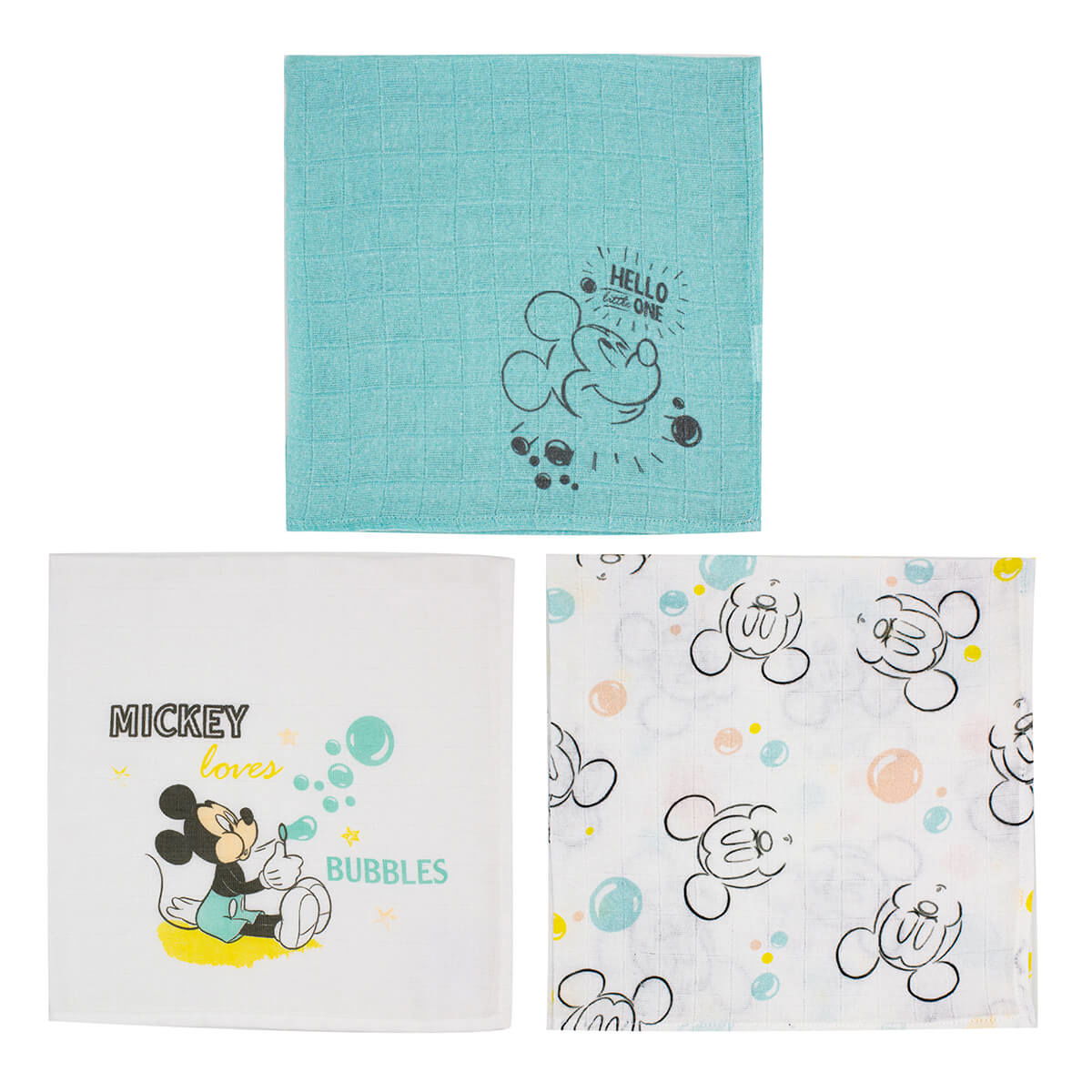 Lot de 3 langes Mickey Little One - 60x60 cm - BB Malin