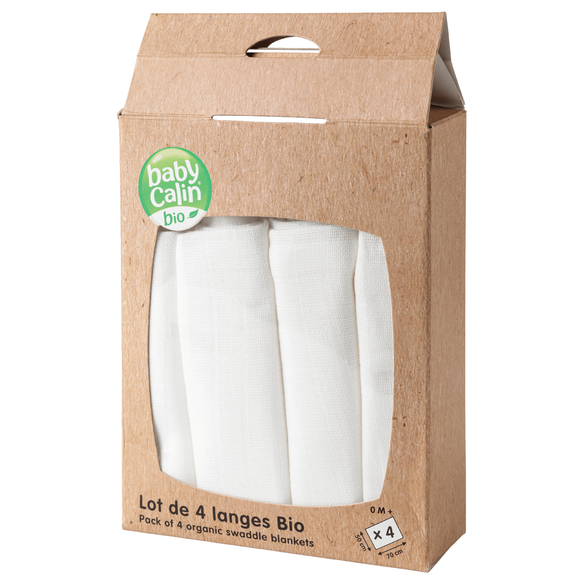 Lot de 4 langes Bio 50x70 cm Blanc - BB Malin