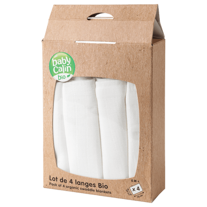 Lot de 4 langes Bio 50x70 cm Blanc - BB Malin