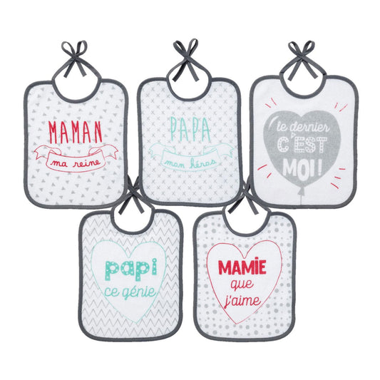 Lot de 5 bavoirs naissance Famille - BB Malin