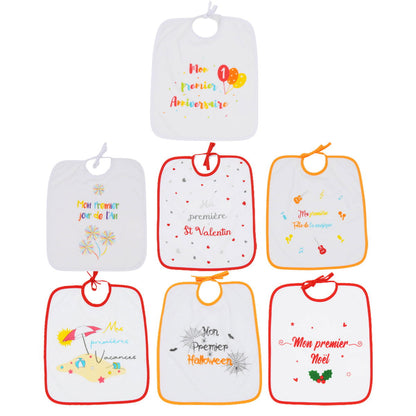 Lot de 7 bavoirs à lacets Mes premières fois - 6 mois - Babycalin