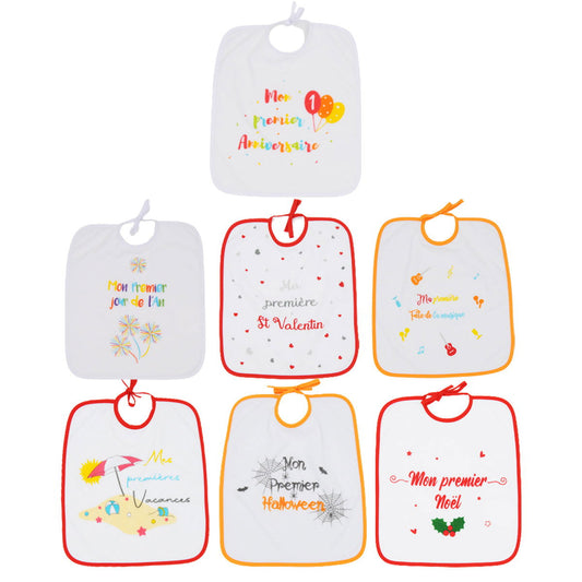 Lot de 7 bavoirs à lacets Mes premières fois - 6 mois - Babycalin