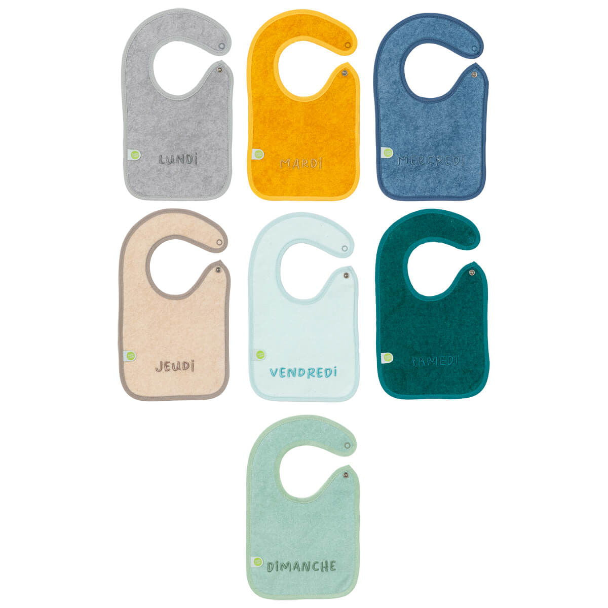 Lot de 7 bavoirs journaliers Colored Naissance - BB Malin