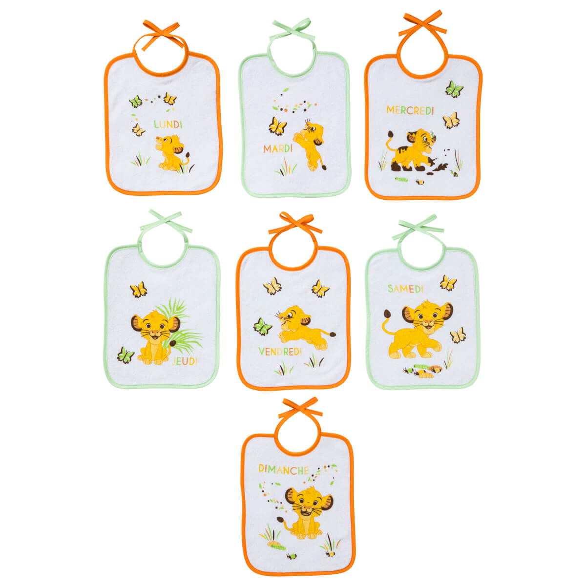 Lot de 7 bavoirs journaliers naissance Roi Lion Jungle - BB Malin