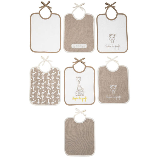 Lot de 7 bavoirs naissance brodés à lacets Sophie la Girafe Paris - Sophie la Girafe