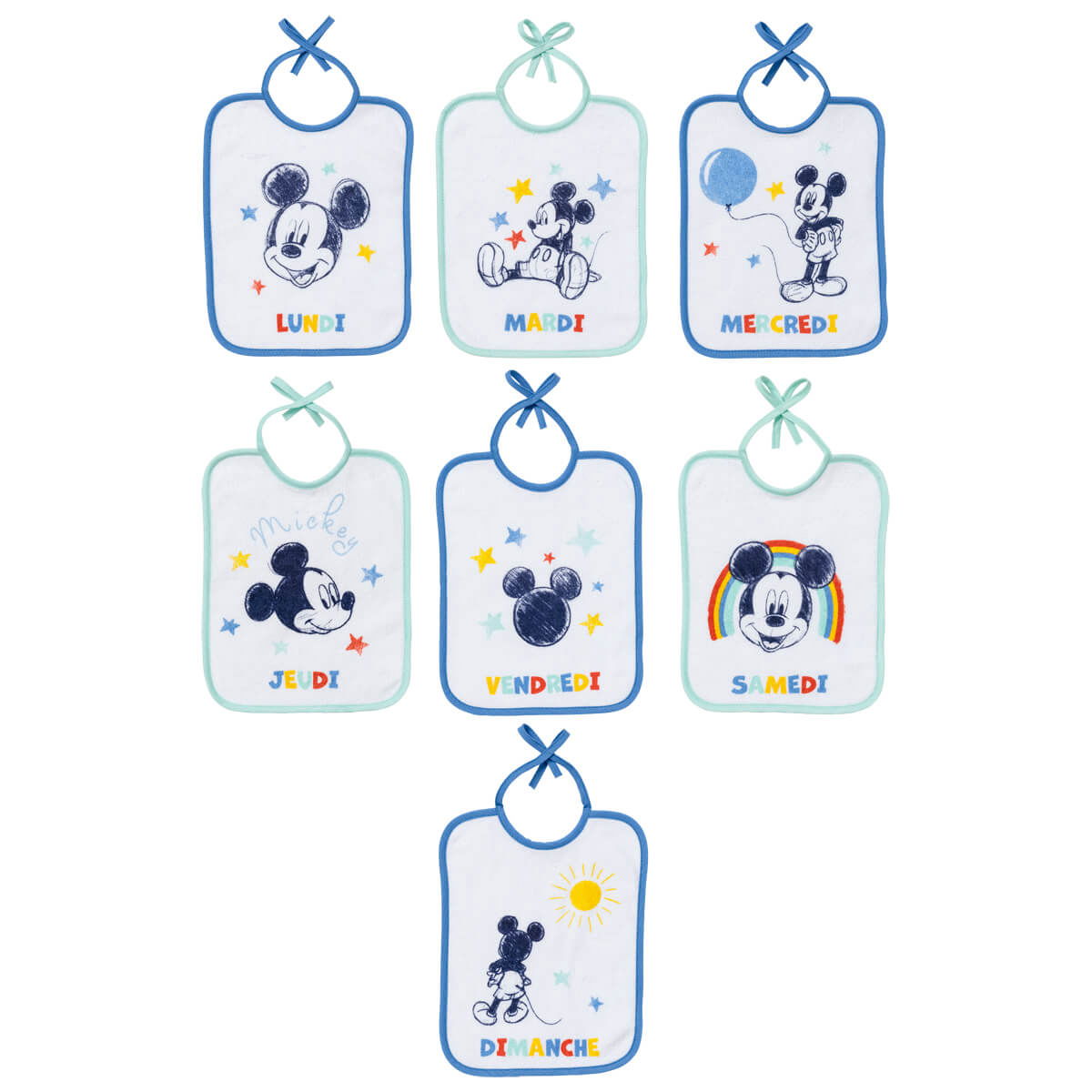 Lot de 7 bavoirs naissance journaliers 20x25 cm - Mickey Cool - BB Malin