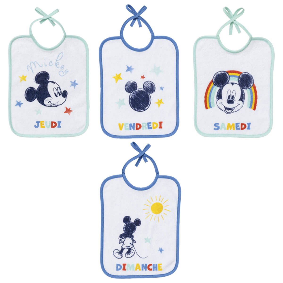 Lot de 7 bavoirs naissance journaliers 20x25 cm - Mickey Cool - BB Malin