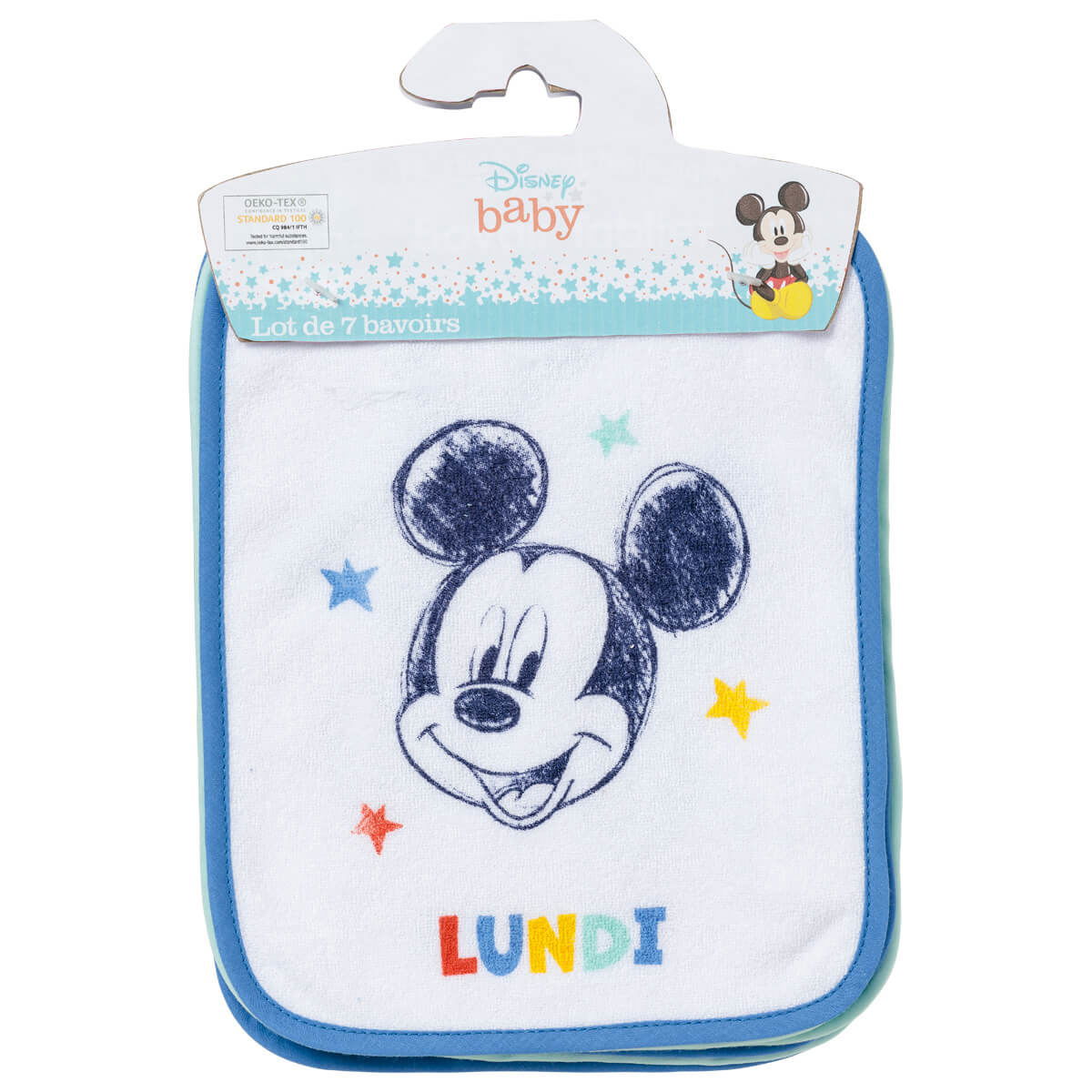 Lot de 7 bavoirs naissance journaliers 20x25 cm - Mickey Cool - BB Malin