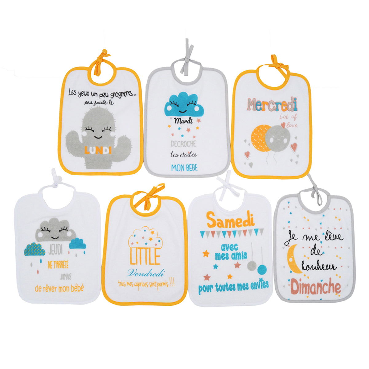 Lot de 7 bavoirs naissance semainiers - BB Malin