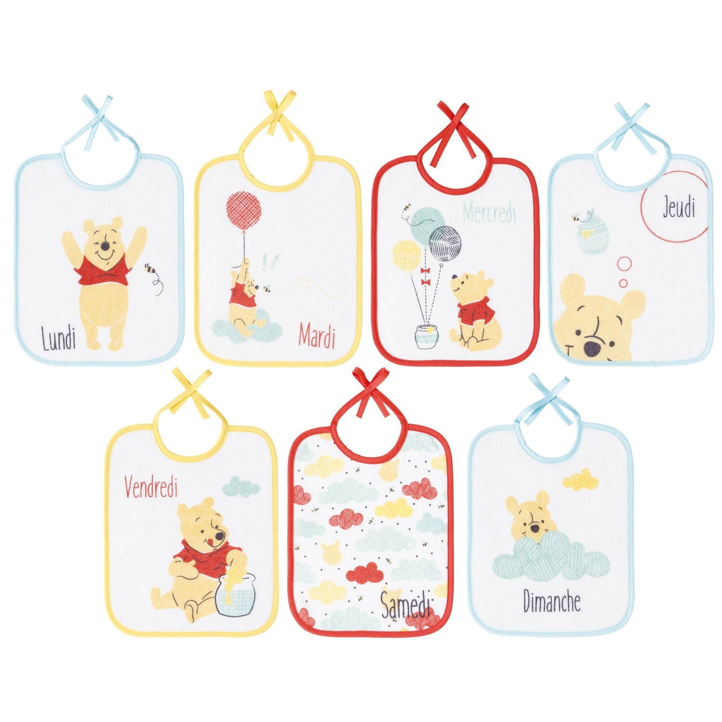 Lot de 7 bavoirs semainiers Disney Winnie Hello Funshine - Naissance - BB Malin