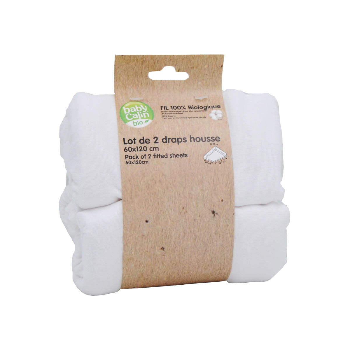 Lot de 2 draps-housse 60x120x15 cm bio - Blanc x2 - 