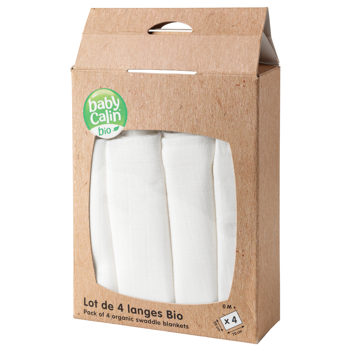 Lot de 4 langes Bio 50x70 cm Blanc - 