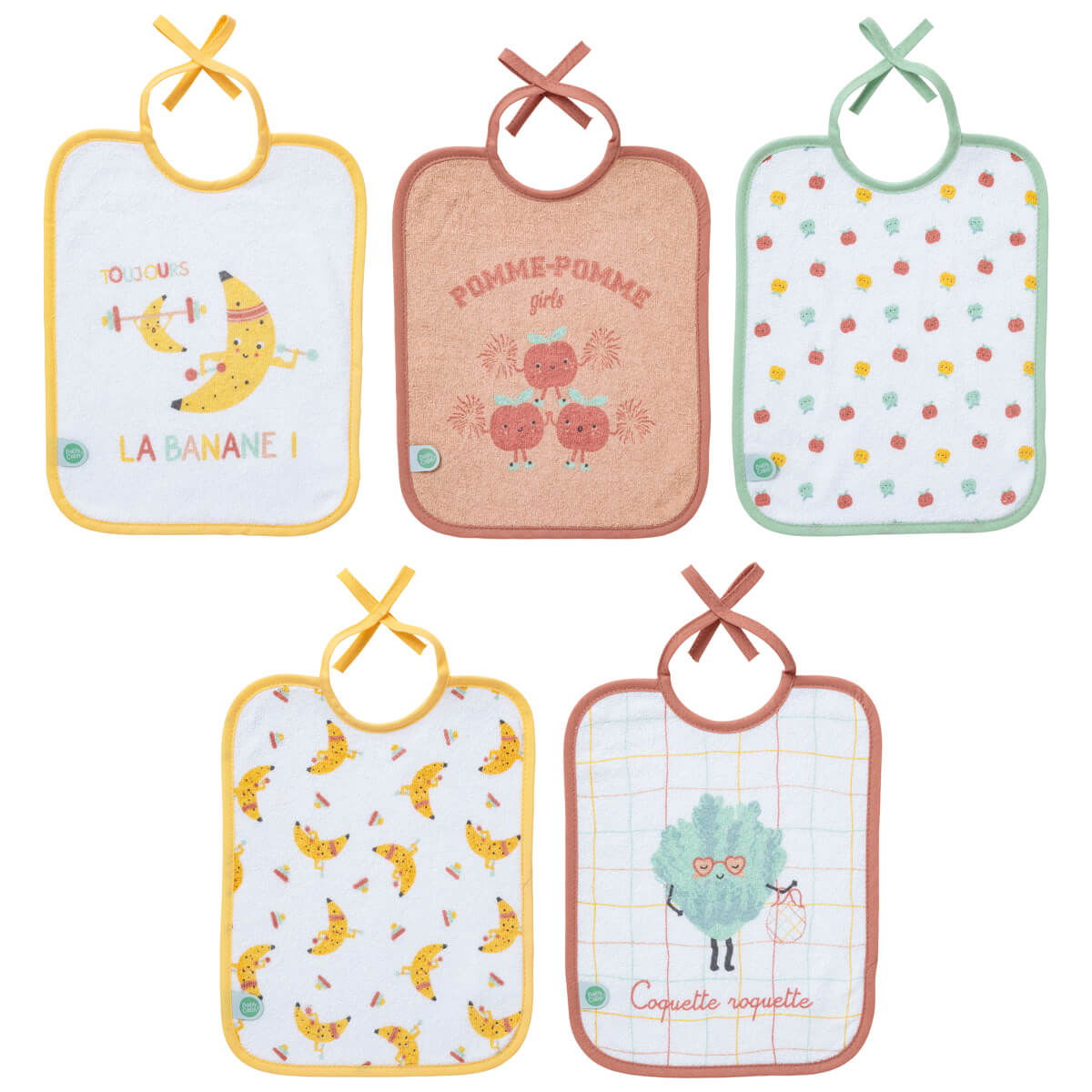 Lot de 5 bavoirs naissance 20x25 cm - Smoothie - Babycalin