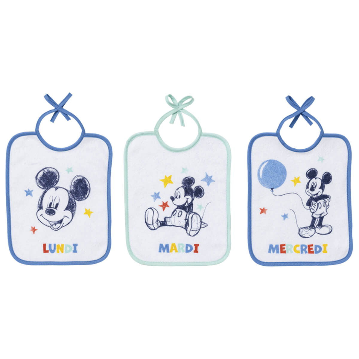 Lot de 7 bavoirs naissance journaliers 20x25 cm - Mickey Cool - 