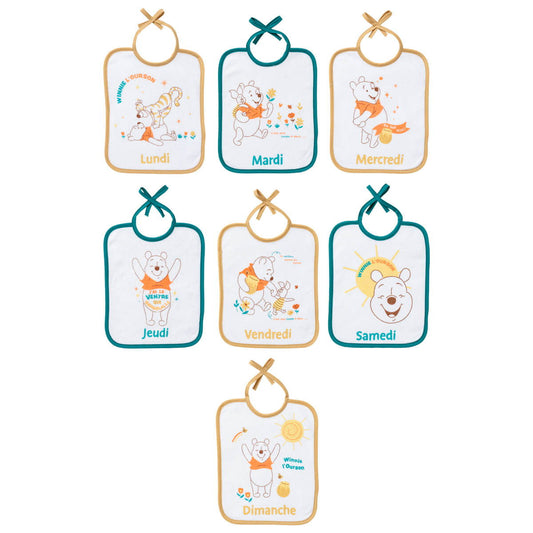 Lot de 7 bavoirs naissance journaliers 20x25 cm - Winnie Retro - Disney Baby