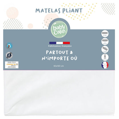 Matelas bébé pliant 24 kg/m3 - 60x120 cm - 
