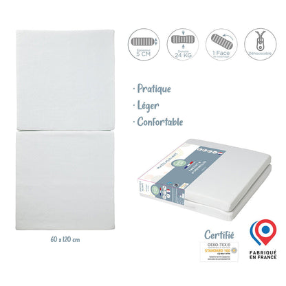 Matelas bébé pliant 24 kg/m3 - 60x120 cm - 
