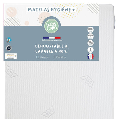 Matelas lit Hygiène Plus déhoussable - 60x120 cm - 
