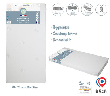 Matelas lit Hygiène Plus déhoussable - 60x120 cm - 
