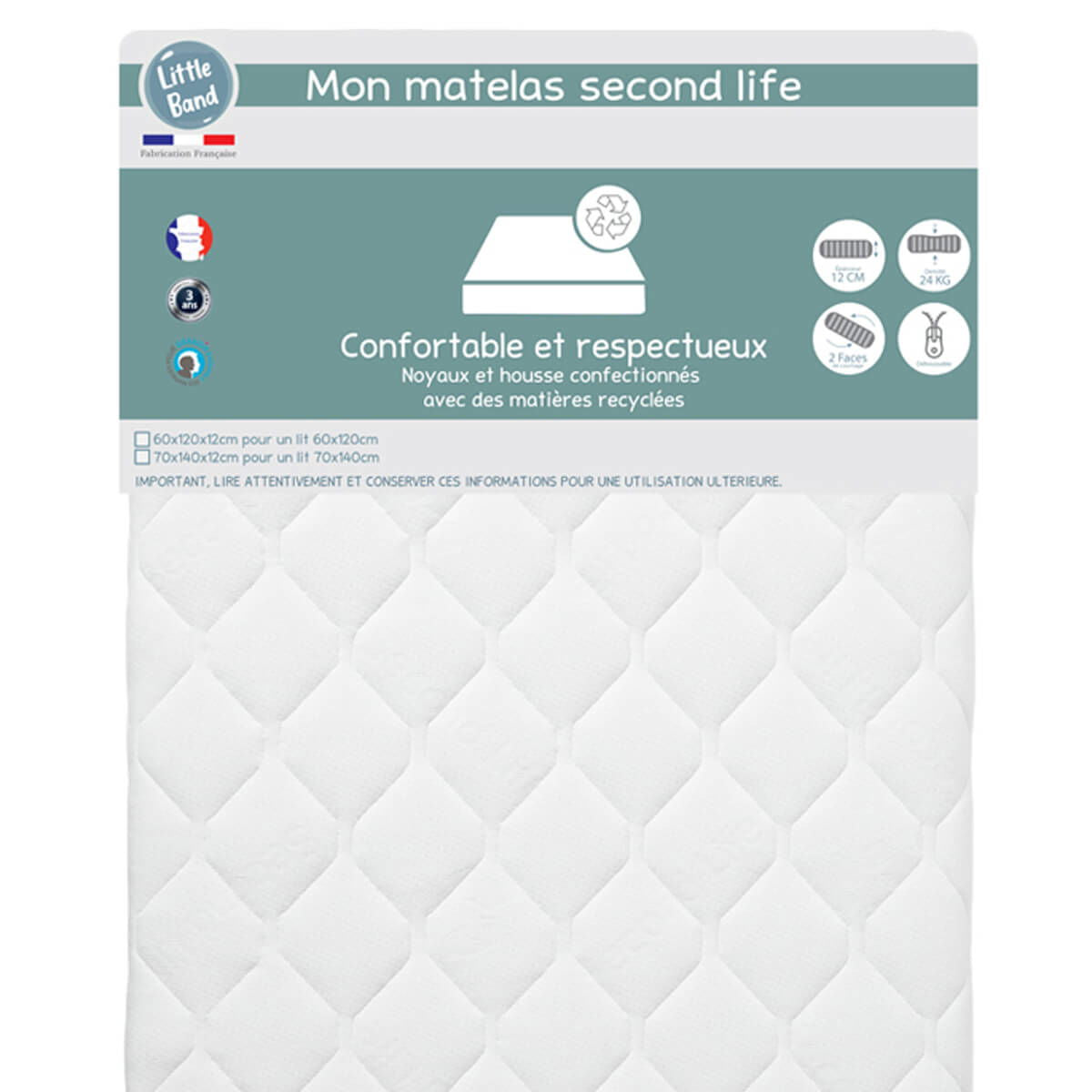 Matelas lit Second Life 70x140 cm - 24kg/m3 - BB Malin