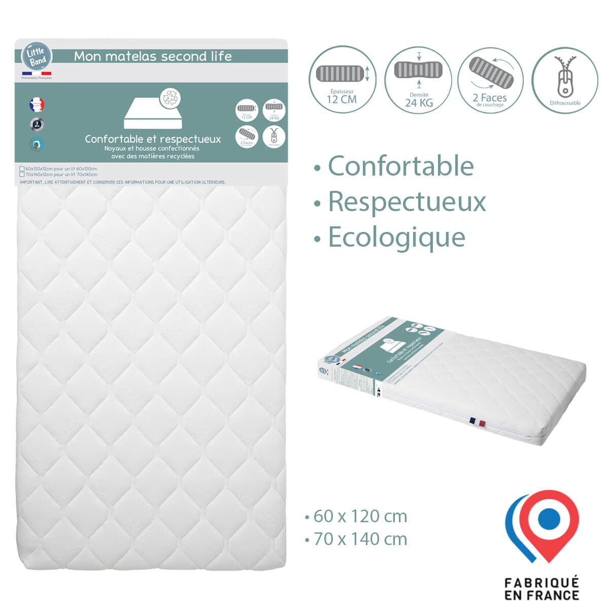 Matelas lit Second Life 70x140 cm - 24kg/m3 - BB Malin