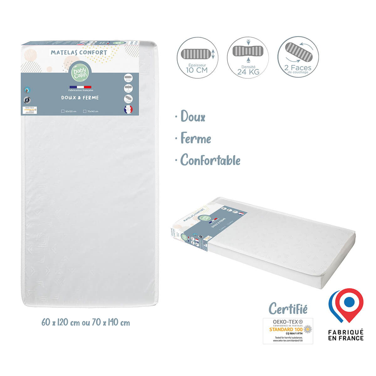 Matelas lit confort 60x120 cm - 24kg/m3 - BB Malin
