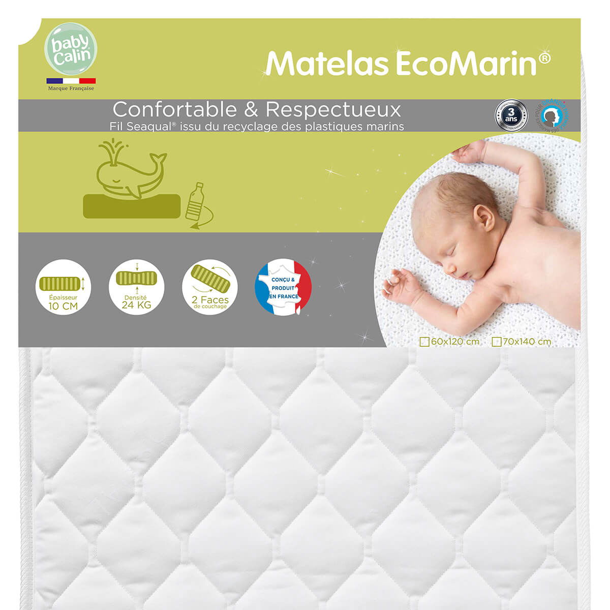 Matelas bébé Eco Marin 70x140 cm - 24 kg/m3 - 