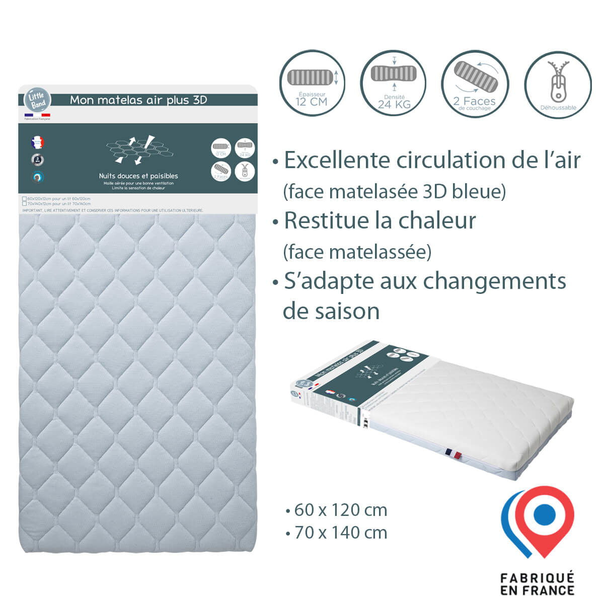 Matelas lit Air'Plus 3D 60x120 cm - 24kg/m3 - 