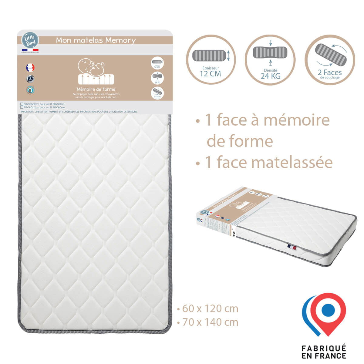 Matelas lit Memory 60x120 cm - 24kg/m3 - 