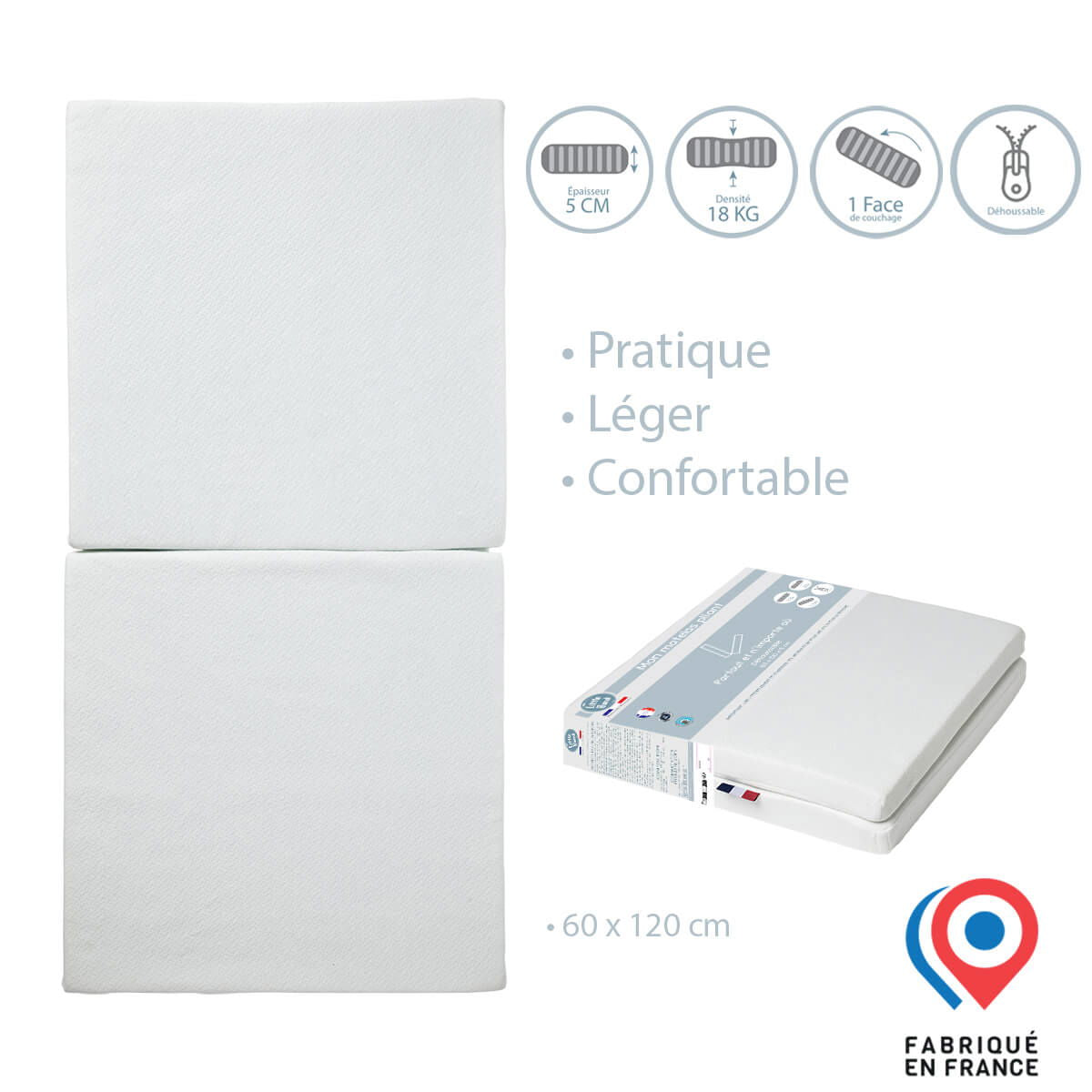 Matelas lit pliant 60x120 cm - 18kg/m3 - Little Band