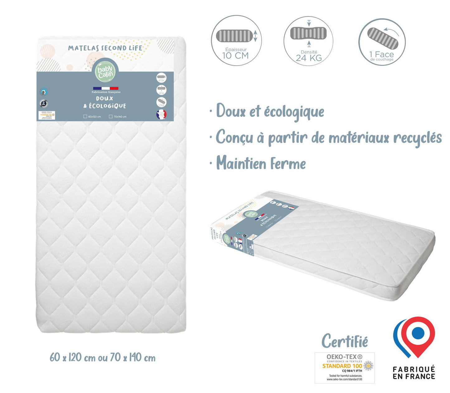 Matelas Second Life 70x140x10 cm - 24kg/m3 - 