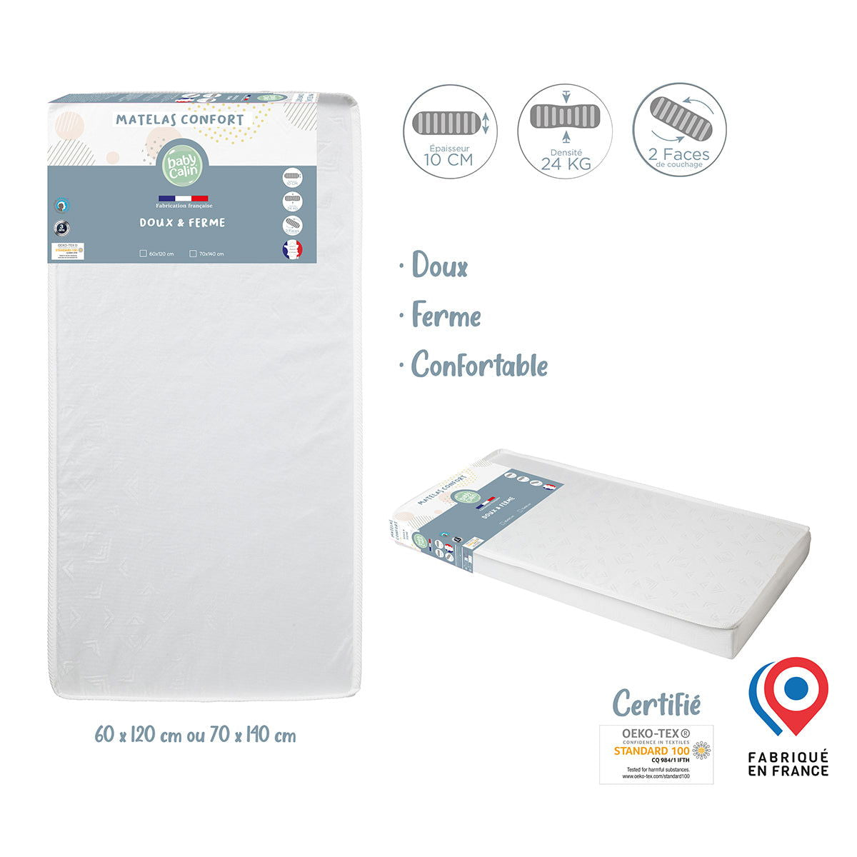 Matelas lit Confort 70x140 cm - 24kg/m3 - 