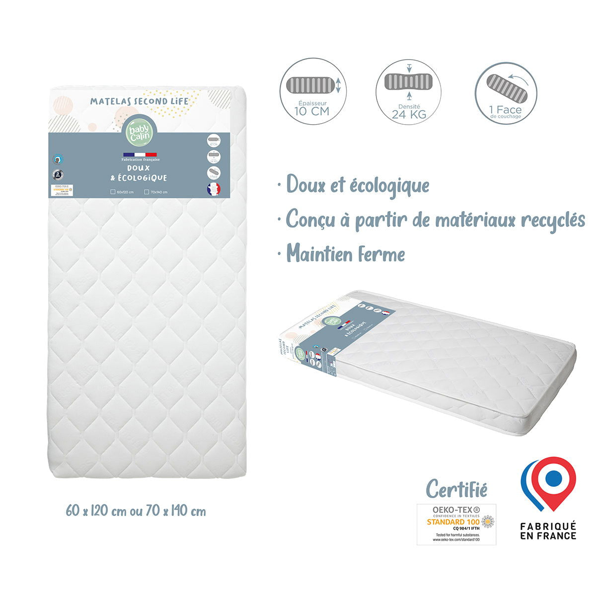 Matelas Second Life 60x120x10 cm - 24kg/m3 - 